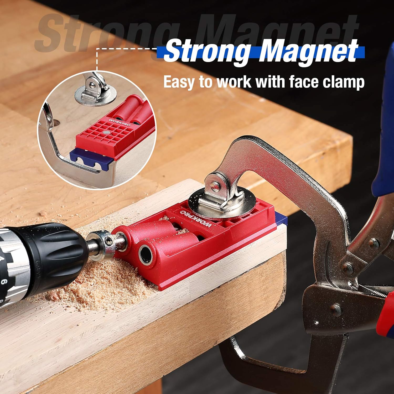 WORKPRO - Complete Pocket Hole Drilling Jig Kit - 125 Pieces - Jig Kit with 100 Self Tapping Screws and 20 Plugs - Woodworking Guide - Woodworking Oblique Hole Positioner