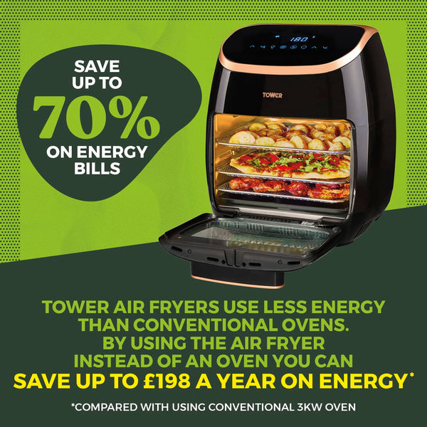 Tower T17122 Vortx Platinum Xpress Digital 30L Air Fryer Oven with Vizion Viewing Window, 18 Cooking Options, 2 Hour Timer, 1800W, Black