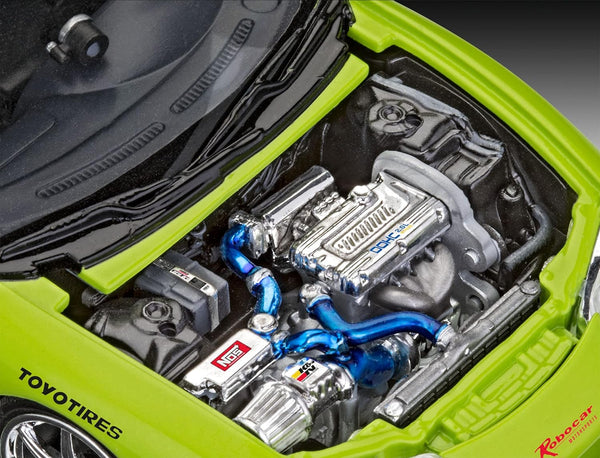 Revell Model Set 67691 Fast & Furious Brian's 1995 Mitsubishi Eclipse 1:25 Scale Unbuilt/Unpainted Plastic Model Kit with Contacta Professional Glue, Paintbrush & Selected Aqua Color Paints