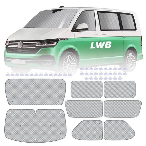 MaxAwe 8Pcs Internal Thermal Blind Set Fits for VW T5/T6 LWB, Luxury Sunshade Wrap Cover Kit, Window Front Screen Cover, Summer Uv Sun Blind & Winter Insulation Cover for VW Campervans & Motorhome