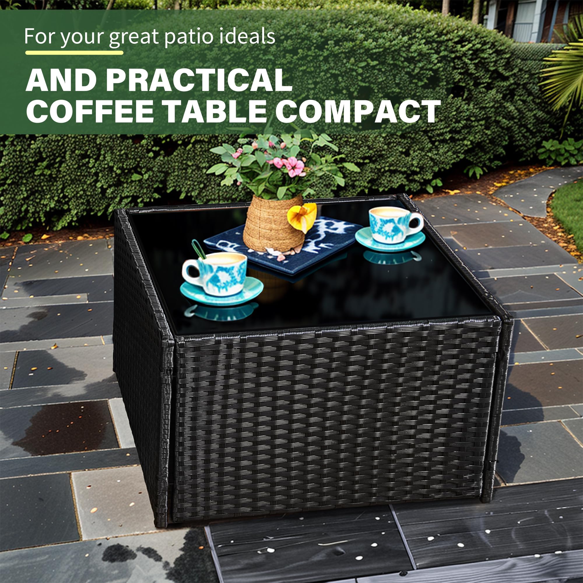 AOUXIN 3 Pieces Rattan garden furniture Patio Furniture Sets All Weather Outdoor Sectional Patio Sofa Manual Weaving Wicker Rattan Corner Sofa with Grey Cushions and Glass Table