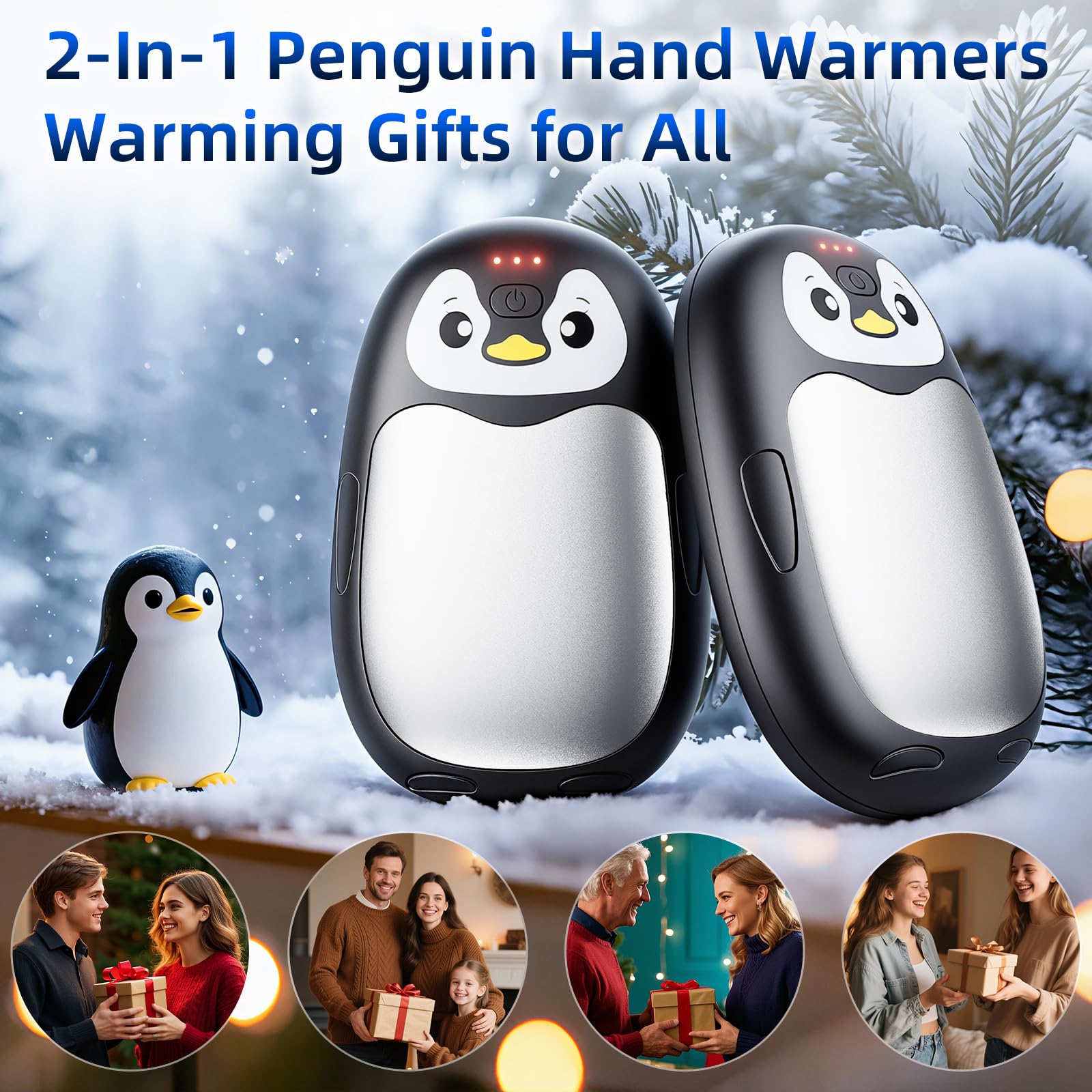 Hand Warmers Rechargeable, 8000mAh Electric Handwarmers, 2 pack Pocket HandWarmer, 3 Levels Heating, Portable for Pocket, Gloves, Golf Skiing Camping, Tech Gifts for Men Women, Black