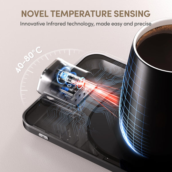 ikago Smart Heated Coffee Mug Warmer & Mug Set - Heated Mug Warmer with Auto Shut Off, 1? Precise Temperature Control Mug Warmer, Electric Coffee Mug
