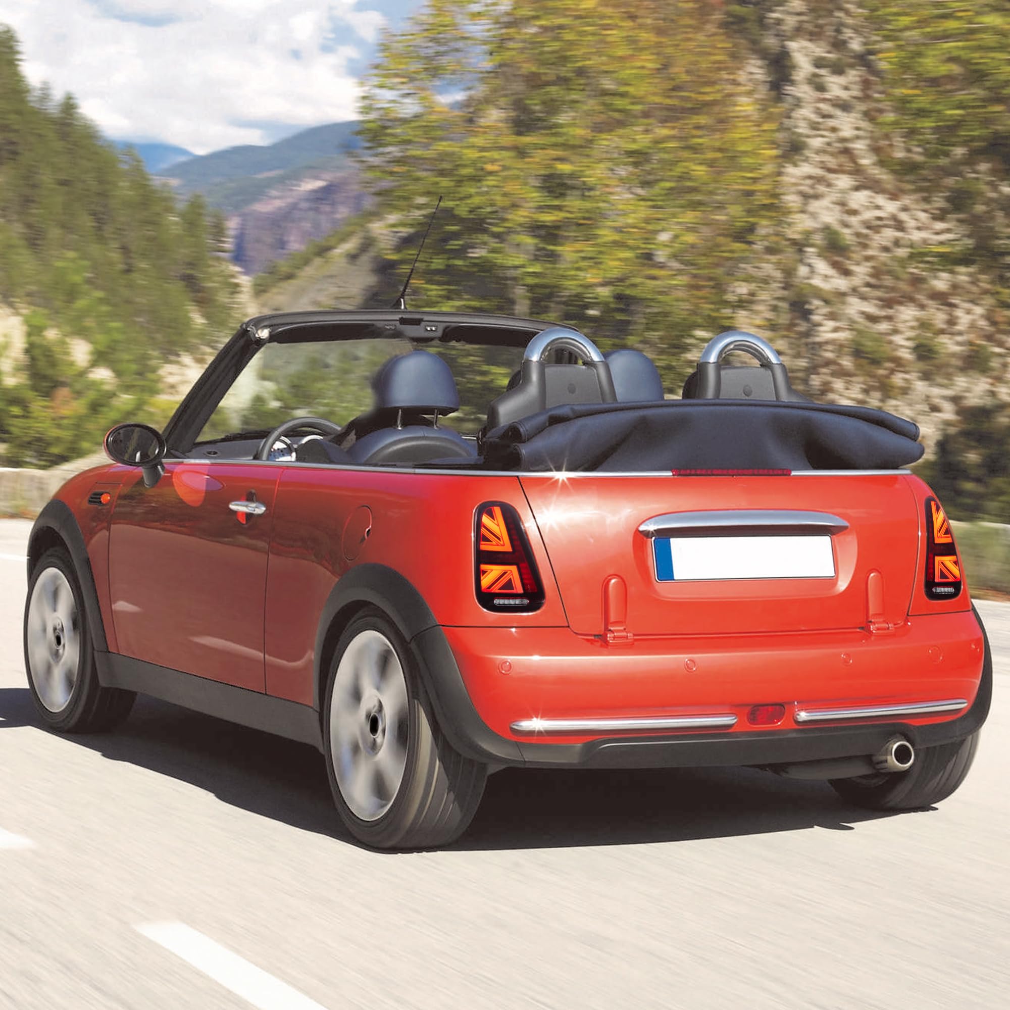 VLAND LED Rear Lights Compatible with Mini Cooper R50 R52 R53 2001-2006 1st Gen Hatch/Convertible, Union Jack Tail Lights w/Startup Dynamic Display & Sequential Indicator, 1 Set (Red)