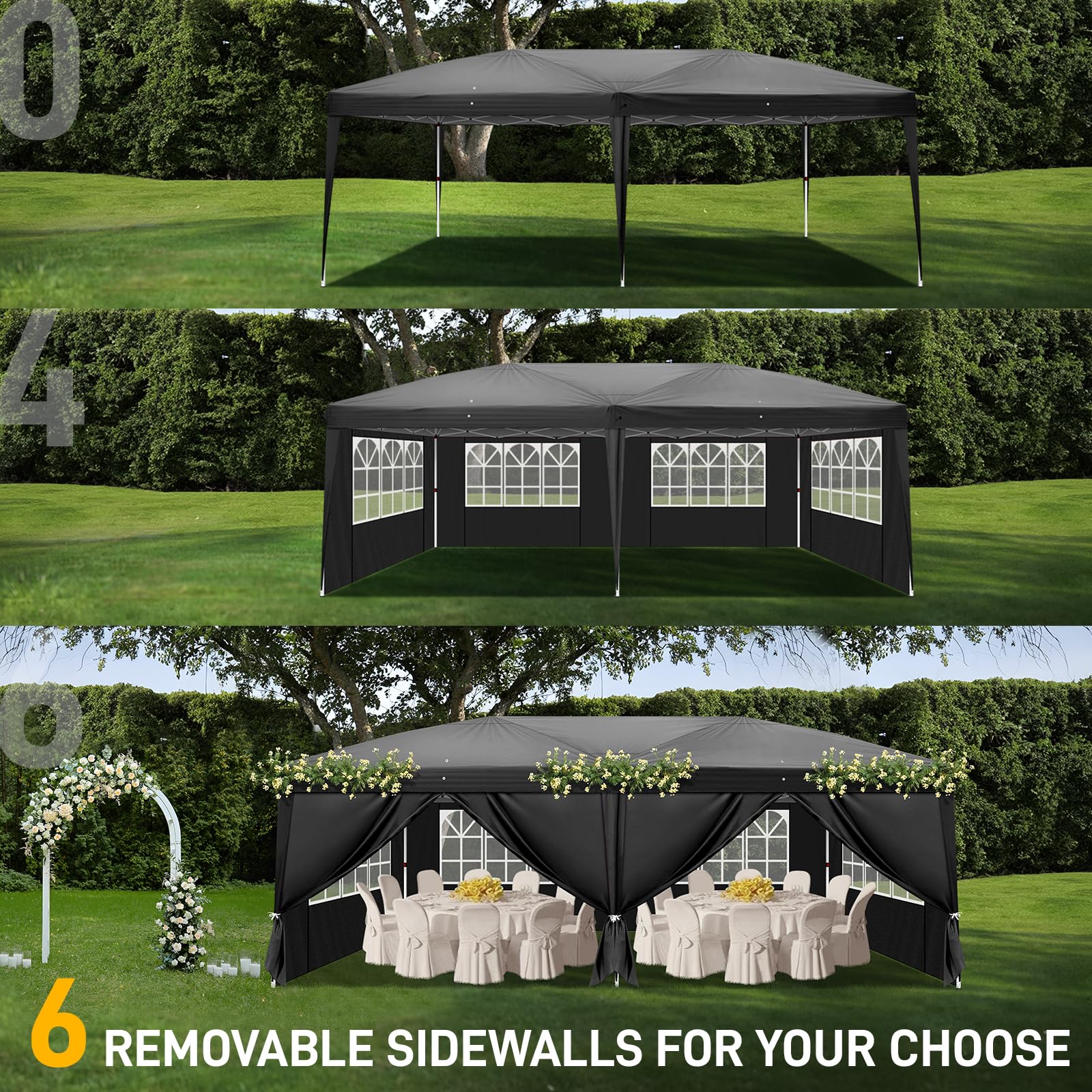 Bonnlo Pop Up Gazebo with Sides 3m x 3m, Easy Setup Instant Outdoor Canopy, Folding Garden Gazebo, Party Tent Grey