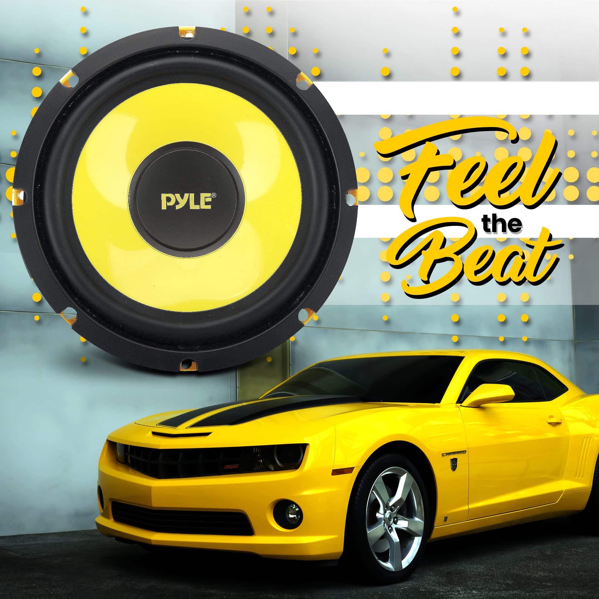 Pyle Car Midbass Speaker System - Pro 8 Inch 400 Watt 4 Ohm Auto Mid-Bass Component Poly Woofer Audio Sound Speakers For Car Stereo w/ 40 Oz Magnet, 50Hz-5KHz Frequency, 3.58” Mount Depth - PLG81