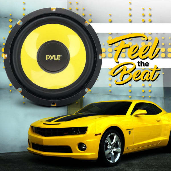 Pyle Car Midbass Speaker System - Pro 8 Inch 400 Watt 4 Ohm Auto Mid-Bass Component Poly Woofer Audio Sound Speakers For Car Stereo w/ 40 Oz Magnet, 50Hz-5KHz Frequency, 3.58” Mount Depth - PLG81