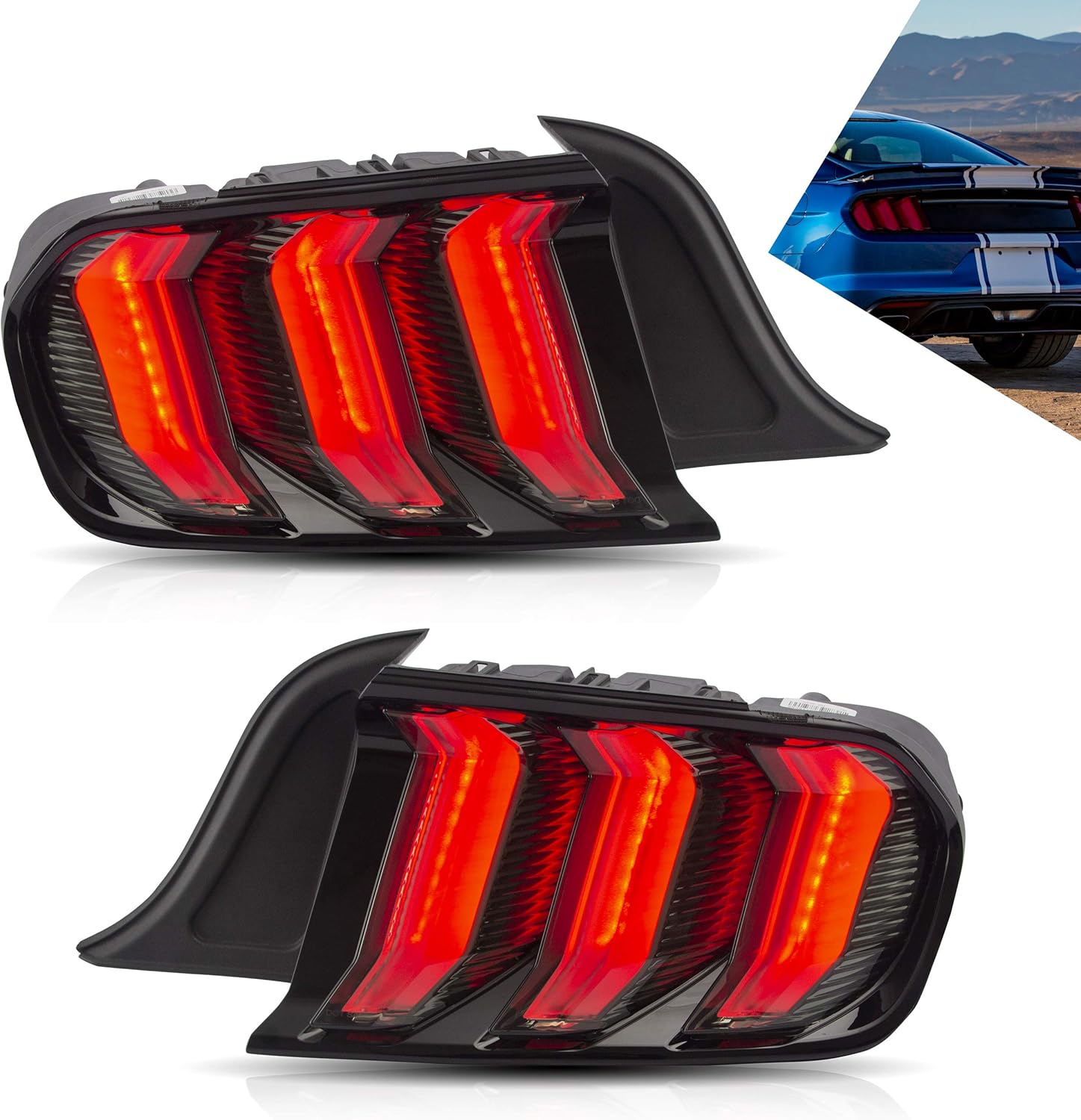 VLAND LED Tail lights Assembly Compatible with Ford Mustang 2015-2020, Rear Lights with Sequential Amber+Red Turn Signal (5 Lighting Modes) Smoked