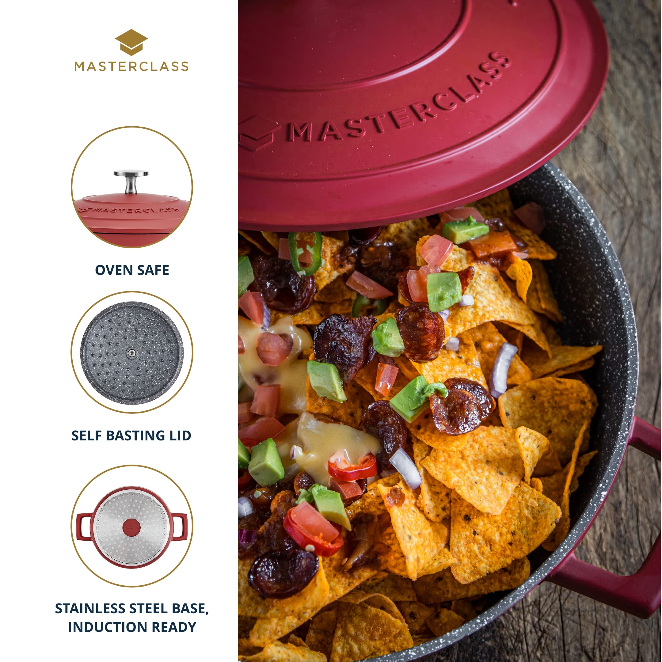 MasterClass Casserole Dish With Lid, Medium 4L/24 cm, Lightweight Cast Aluminium, Induction Hob And Oven Safe, Black