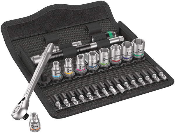 Wera 05004051001 8100 SB 11 Zyklop Metal Ratchet Set with switch lever, 3/8" drive, imperial, 29 pieces, Silver