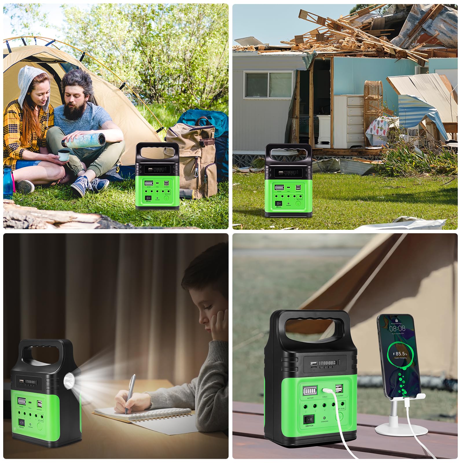 Upgrade-Vclpower 20000mAh DC Power Bank Station with Solar Panels,12V/9V Output Fast Charging Portable Power Station for Home Emergency Outdoor Camping(Green)