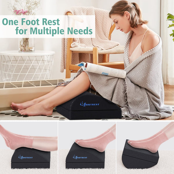 Ergonomic Foot Rest Under Desk, Adjustable Footrest Cushion with 2 Optional Height, Back Leg Knee Feet Support, Non-Slip Foam Footstool Pillow,