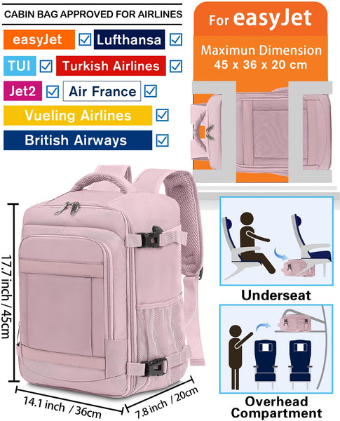 KLOSTAIN for Easyjet Cabin Bag 45x36x20 Travel Backpack Hand Luggage Carry-ons Bag Laptop Backpack Ruscksack for Airplanes Flight New Easyjet Underseat Cabin Bags Fit 14" Laptop Navy