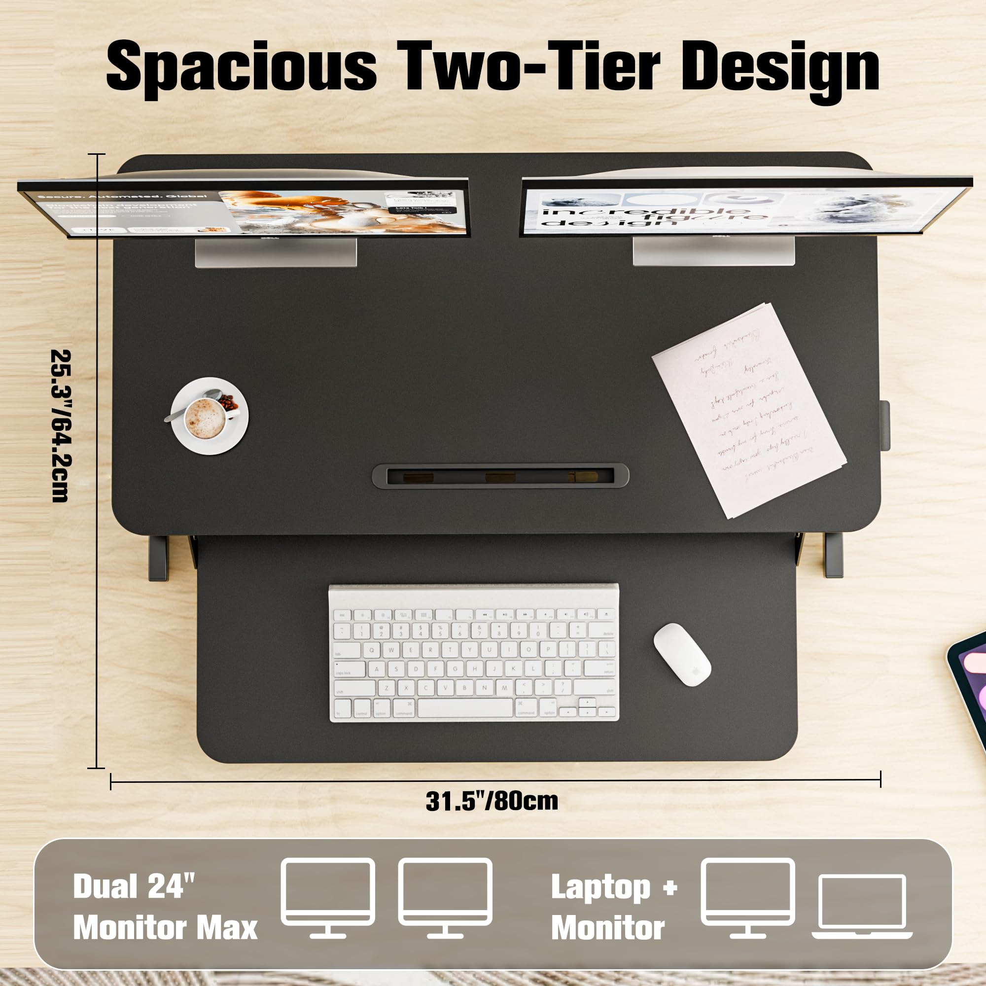 ERGOMAKER Height Adjustable Standing Desk Converter - 81cm (32 Inch) Wide Platform Tabletop Workstation - Quick Sit to Stand Desk Riser for Dual