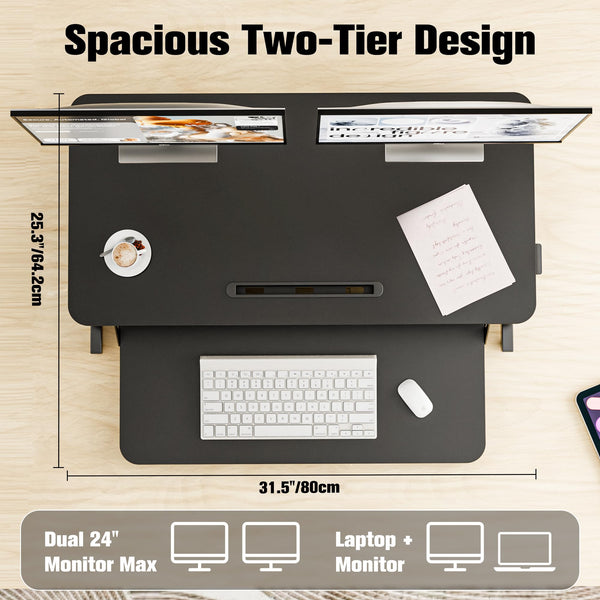 ERGOMAKER Height Adjustable Standing Desk Converter - 81cm (32 Inch) Wide Platform Tabletop Workstation - Quick Sit to Stand Desk Riser for Dual
