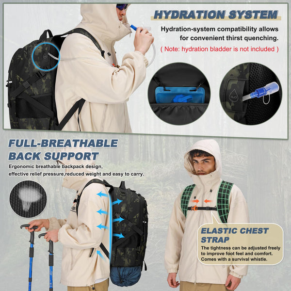 RAINSMORE Military Tactical Backpack Large Hiking Camping Rucksack 40L Water Resistant Molle Hunting Trekking Rucksack Black