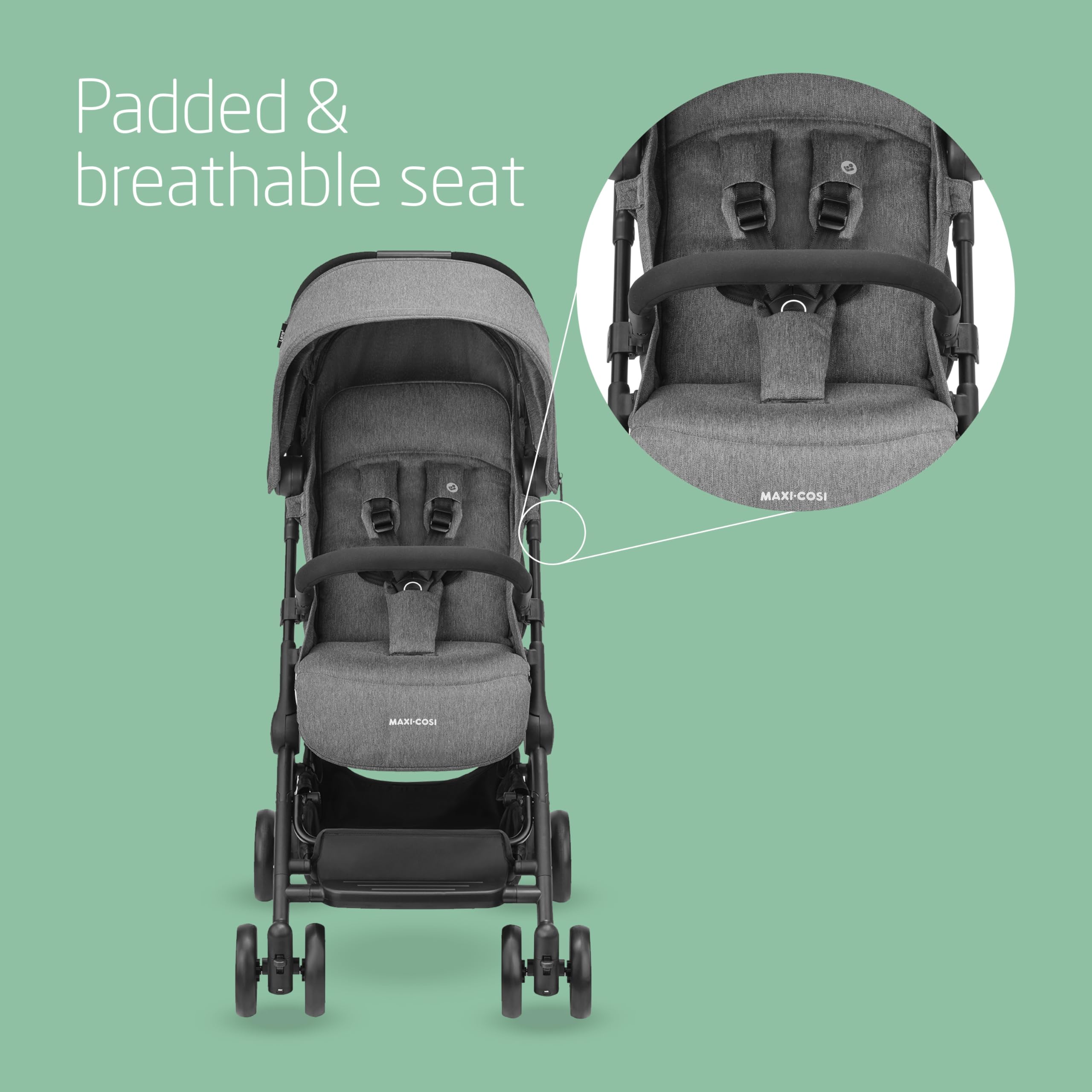 Maxi-Cosi Lara2 Pushchair, 0-4 Years, 0-22 kg, Baby Stroller, Lightweight & Compact Stroller, 3 Recline Positions, Lie-Flat position, Automatic Fold, Shoulder Strap, Rain Cover, Essential Graphite