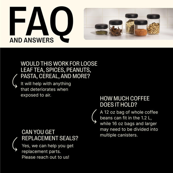 Fellow Atmos Vacuum Canister for Coffee & Food Storage - Airtight Sealed Container, Clear Glass, Small Coffee Bean Storage, 0.4 Litre Jar