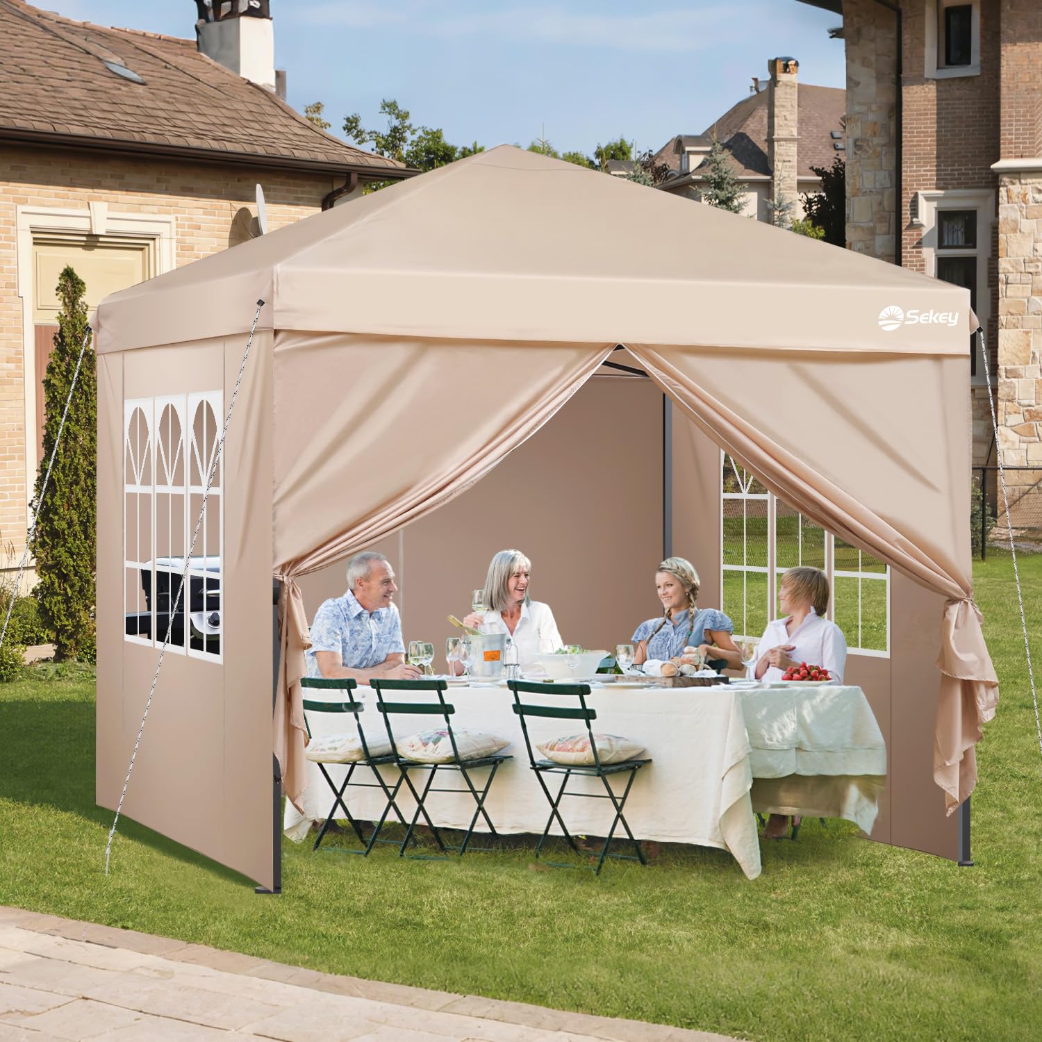 Sekey One-Touch Pop Up Gazebo with Sides 3m x 3m, Heavy Duty Gazebo with 4 Pack Gazebo Weights Bags, Instant Setup, Waterproof 1000mm (Grau, 3m x 3m without Sides)