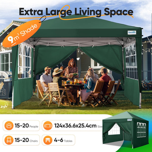 Quictent Pop Up Canopy Gazebo with Removable Sidewalls, Adjustable Height Event Shelter, 3x3m (10x10ft) Portable Tent for Garden Party, Camping, White