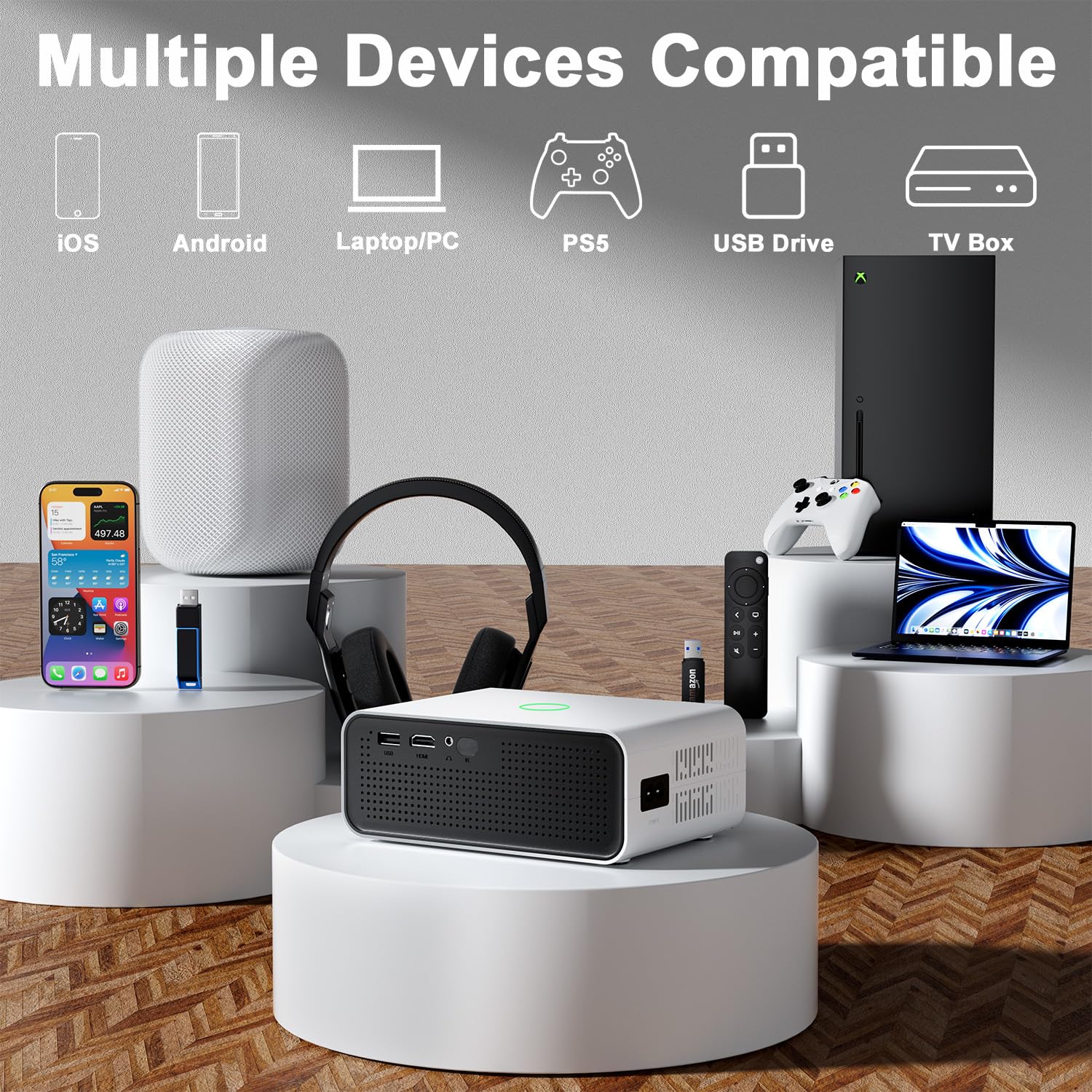 [360°Adjustable Stand] Mini Projector with WiFi and Bluetooth: Electric Focus & Auto Keystone 1080p Supported, 15000L,Phone Projector - 2025 Upgraded Visulapex Portable Home Theater