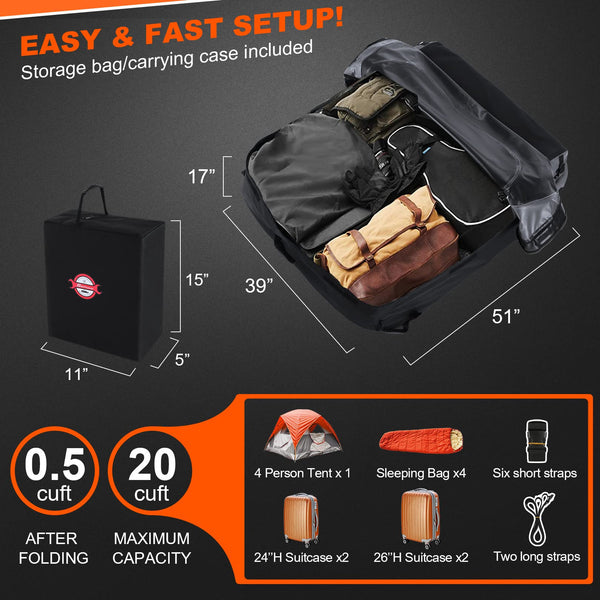 Sailnovo Roof Box Roof Bag 580L/20 Cubic Waterproof Car Roof Bag with 6 Door hooks, Soft-Shell Large Roof Cargo Carrier Bags for Cars without/with Roof Bars/Rack/Rails, Black