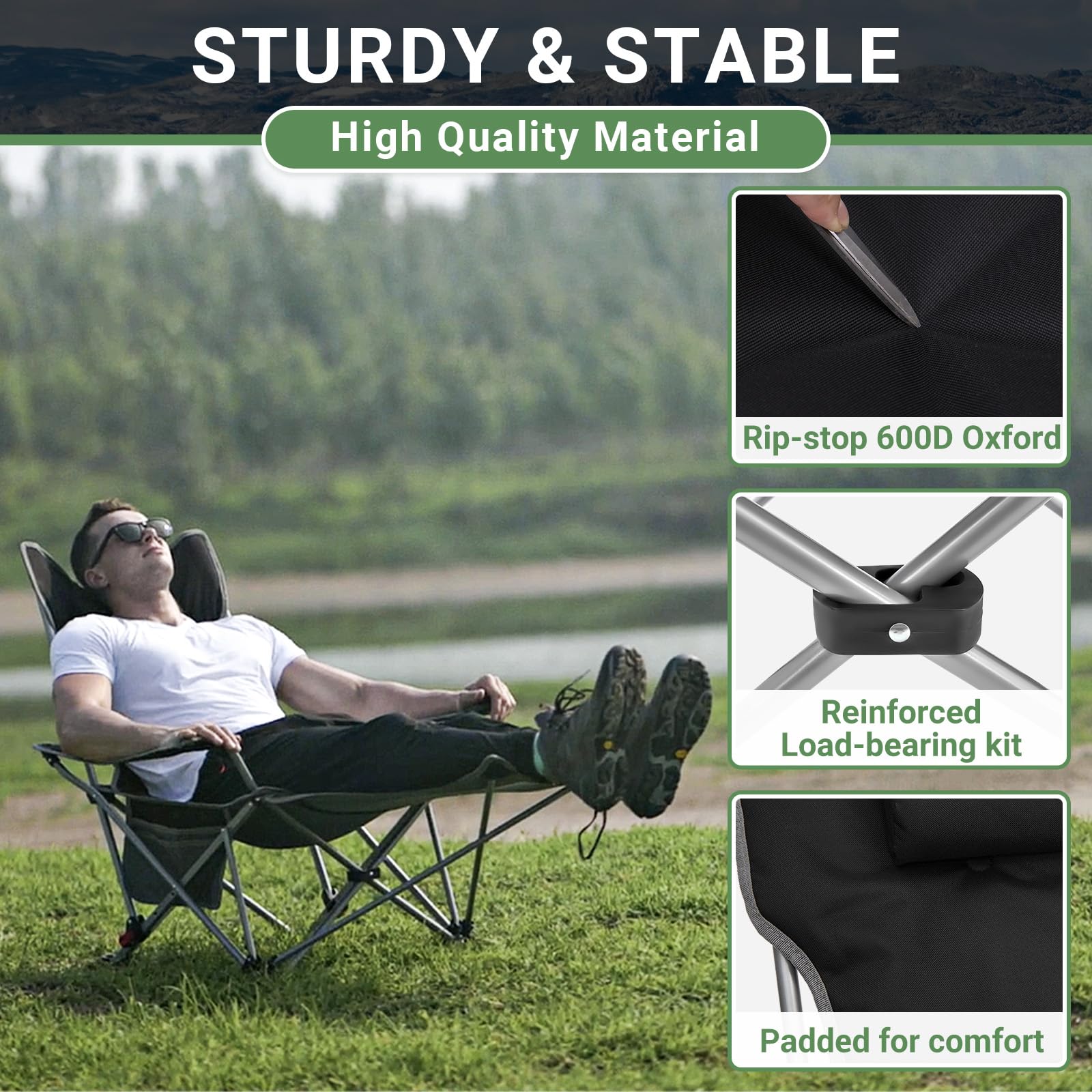 #WEJOY Camping Chairs Folding Recliner Chair Adjustable with Detachable Footrest Headrest Cup Holder Lightweight Portable Reclining Camp Chair Fold Up Chair for Outdoor Beach Garden, Cyan Set of 2