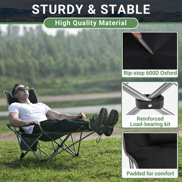 #WEJOY Camping Chairs Folding Recliner Chair Adjustable with Detachable Footrest Headrest Cup Holder Lightweight Portable Reclining Camp Chair Fold Up Chair for Outdoor Beach Garden, Cyan Set of 2
