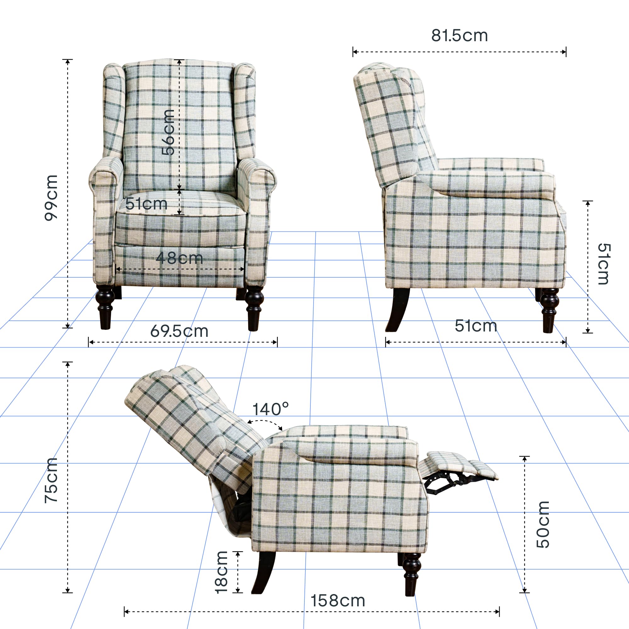 FLEXISPOT Recliner Chair Adjustable Armchair Single Seat Chair with Blanket for Relaxing Accent Chair Pushback for Living Room Bedroom Wing Back Reclining Sofa, Grey