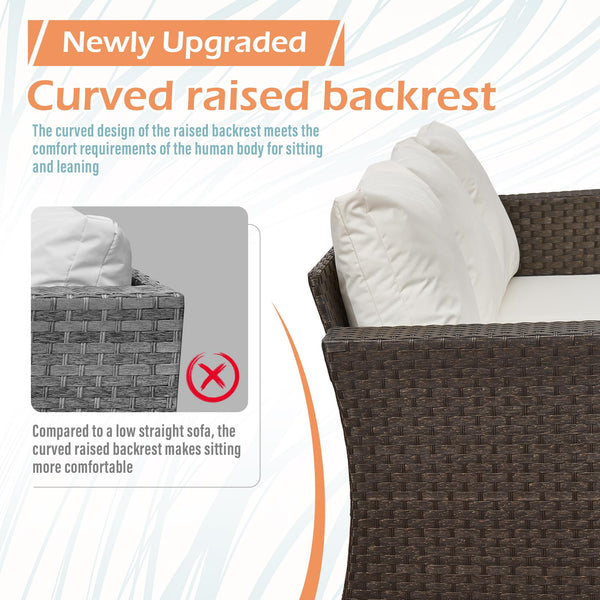 AOUXIN 3 Pieces Rattan garden furniture Patio Furniture Sets All Weather Outdoor Sectional Patio Sofa Manual Weaving Wicker Rattan Corner Sofa with Grey Cushions and Glass Table