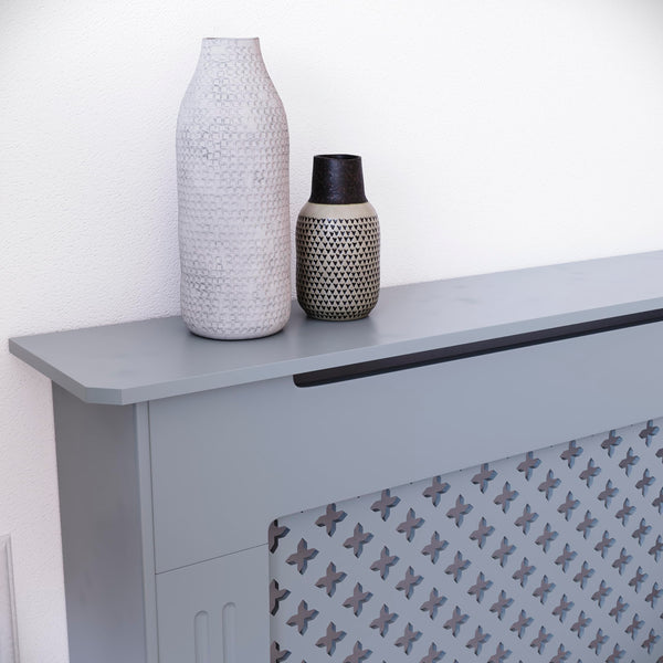 Vida Designs Oxford Radiator Cover – Traditional Cross Pattern, Olive Grey, MDF, Modern Painted Finish, Heat Efficient, Small, (H 82 x W 78 x D 19 cm)