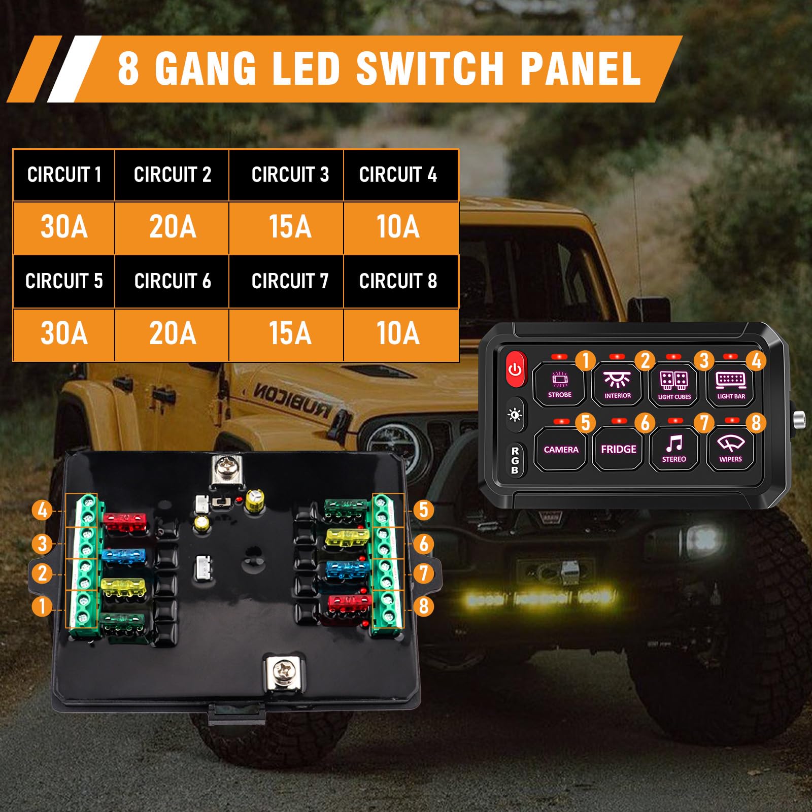 Chelhead 12V/24V Switch Control Panel RGB 6 Gang Dimmable Multi-Function Programmable Switch Panel Acc Battery Control Waterproof, Compatible with Truck Boat SUV RV Trailer Marine ATV UTV