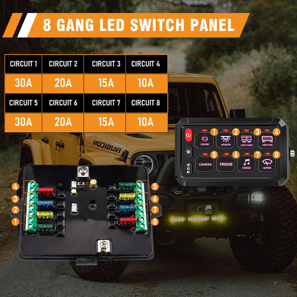 Chelhead 12V/24V Switch Control Panel RGB 6 Gang Dimmable Multi-Function Programmable Switch Panel Acc Battery Control Waterproof, Compatible with Truck Boat SUV RV Trailer Marine ATV UTV