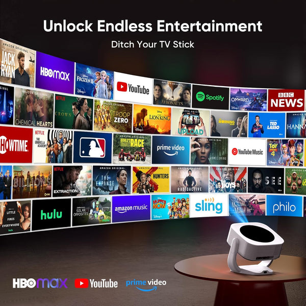 [Built-in Apps with Netflix]Projector, Native 1080P Mini Projector 4K Support with WiFi and BT, 500ANSI E-Focus/Auto Keystone 50% Zoom 270° Rotatable Portable for Bedroom/Outdoor, Remote/Mouse Control