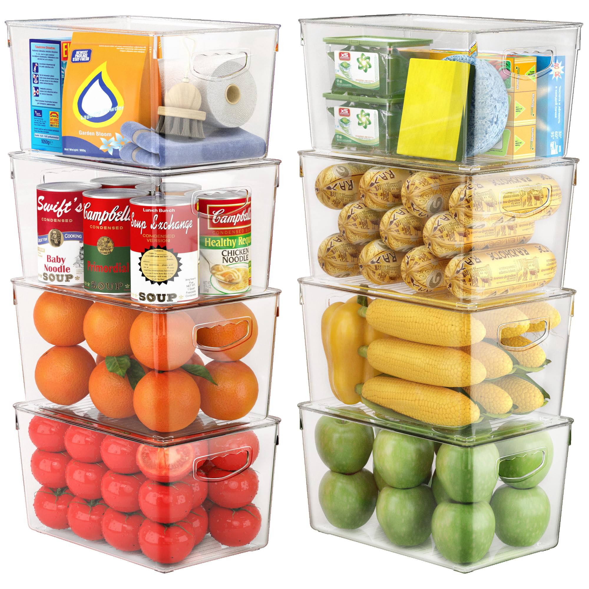 8 Pack Clear Storage Bins with Lids Stackable, Large Plastic Storage Bins with Handle for Pantry Organization and Storage, Perfect Containers for