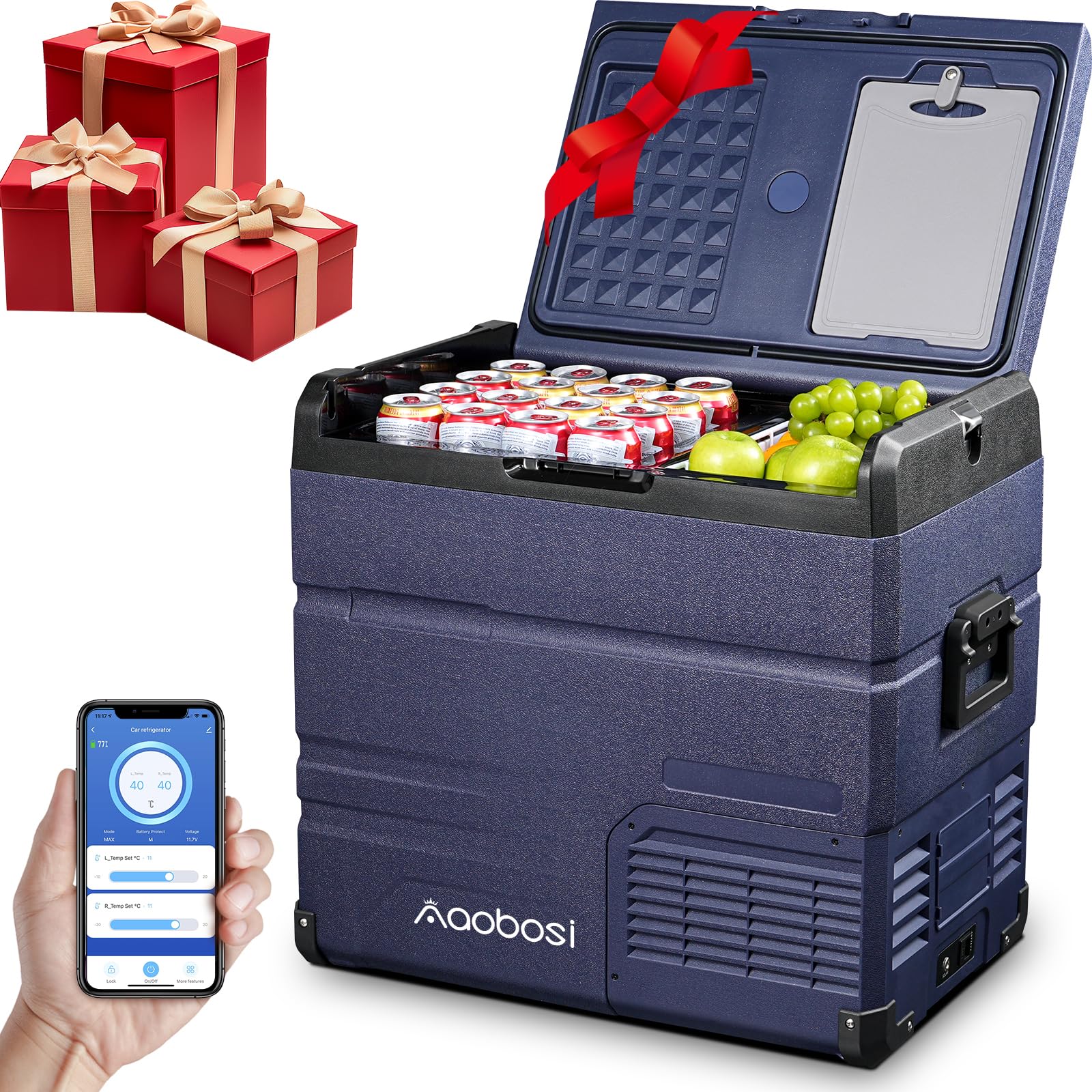 AAOBOSI Compressor Camping Fridge 95L, Car Fridge Dual Zone with 12/24V DC and 100-240V AC, -20°C to 20°C Portable Freezer for Car, Campervan, Lorry, Truck, Boat