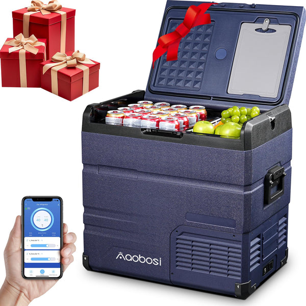 AAOBOSI Compressor Camping Fridge 95L, Car Fridge Dual Zone with 12/24V DC and 100-240V AC, -20°C to 20°C Portable Freezer for Car, Campervan, Lorry, Truck, Boat