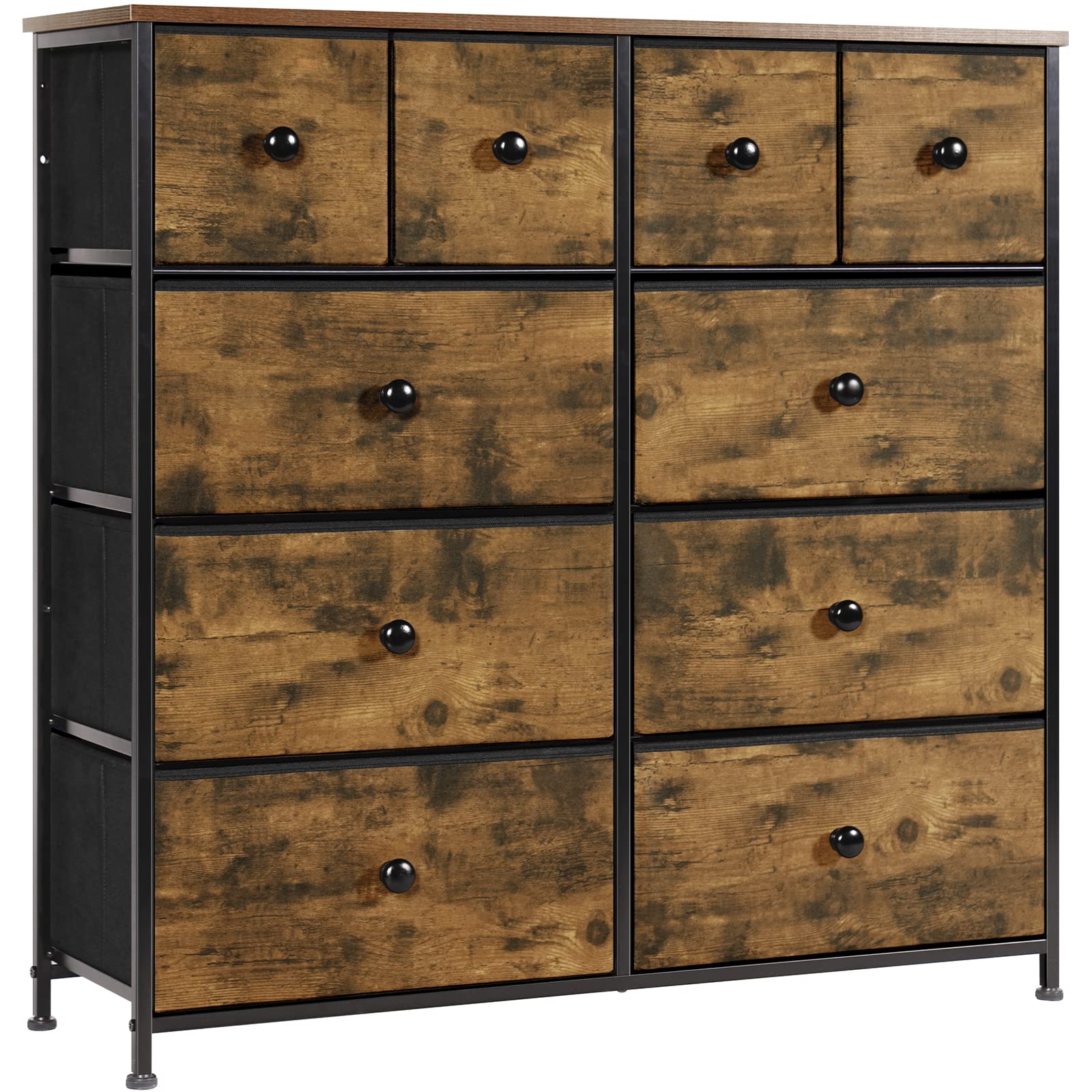LYNCOHOME Chest of Drawers with 10 Drawers,Wooden Top Bedroom Furniture & Storage Unit for Closet, Living Room, Hallway, Rustic Brown