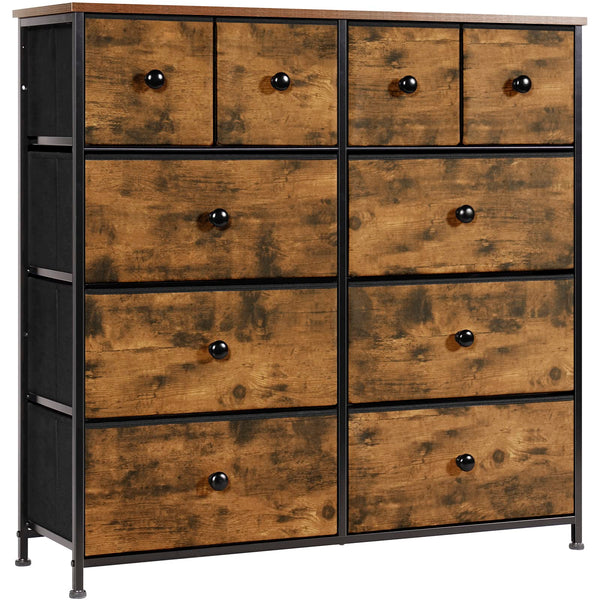 LYNCOHOME Chest of Drawers with 10 Drawers,Wooden Top Bedroom Furniture & Storage Unit for Closet, Living Room, Hallway, Rustic Brown