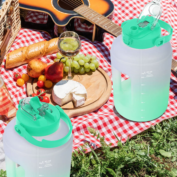 BuildLife Water Bottles with Straw & Flip Cap 2 in 1 Lid - Large Water Bottle with Time Markings BPA Free Leak Proof Wide Mouth Drinks Bottle,2.5 Litre Durable Sports Water Bottle (Black)