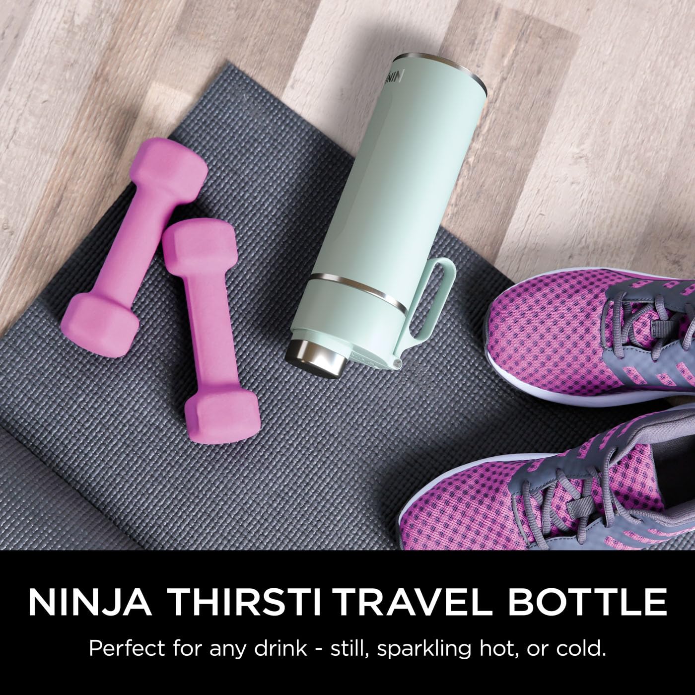 Ninja Thirsti Water Bottle and Flask 709 ML With Leak-Proof Lid, Designed For Carbonated, Hot & Cold Drinks, Ideal For Travel & Sports, Triple Insulated, Stainless Steel Bottle, Black, DW2401EUUKBK