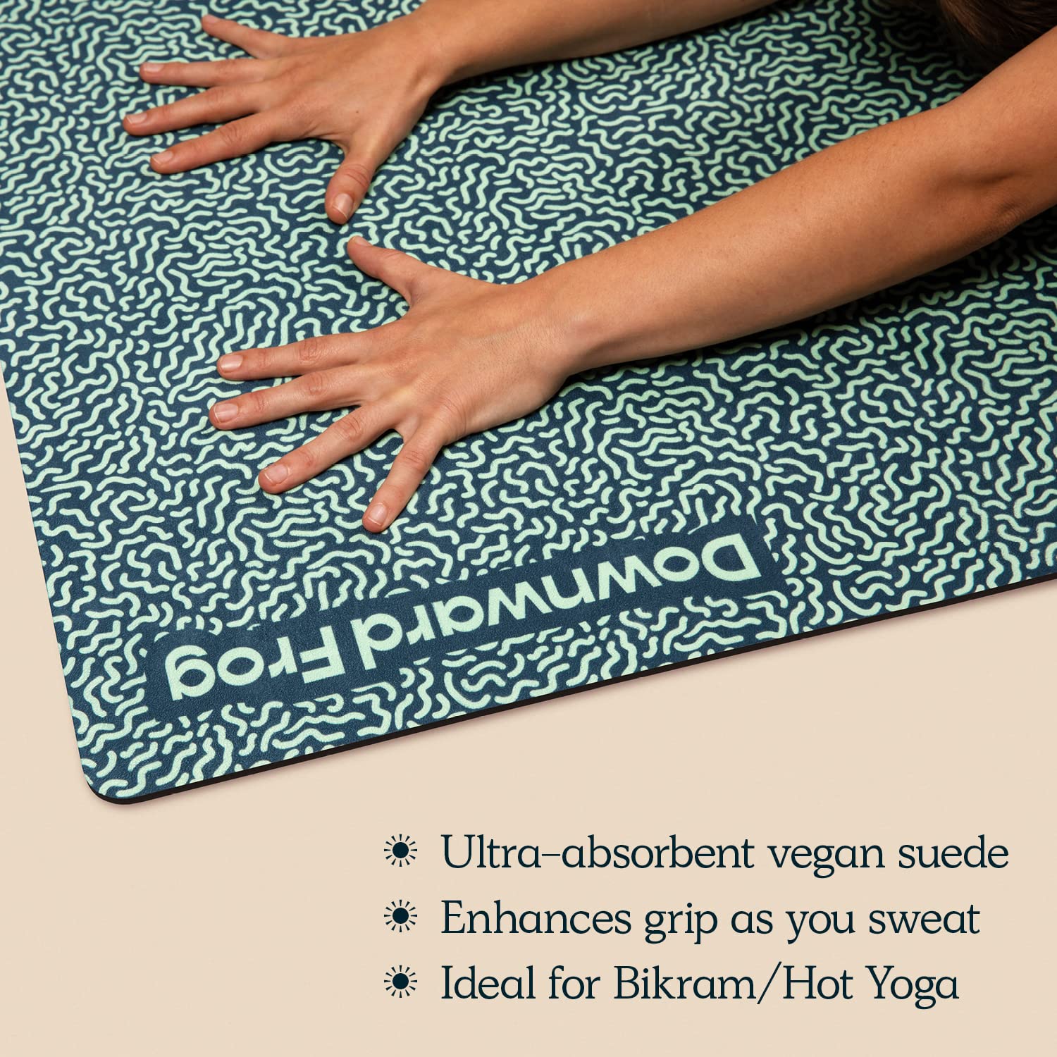 Downward Frog Printed Yoga Mat for Hot Yoga, Bikram, Thick Fitness & Pilates Mat for Comfort - Eco Natural Rubber, Vegan, Microfibre Towel Surface,