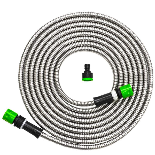 EYEPOWER 7.5m Kink-free Garden Hose 25ft Stainless Steel Water Hose Pipe Flexible Silver
