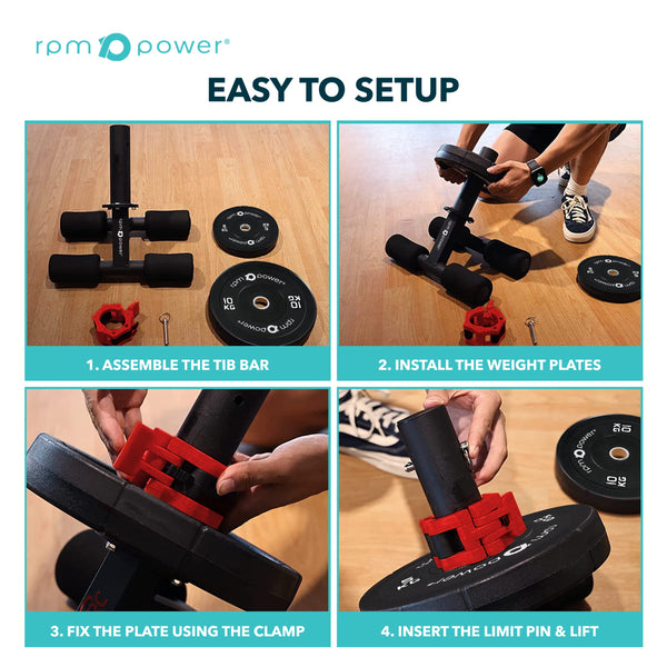 RPM Power Tib Bar - Tibialis Anterior Exercise Trainer, Lower Leg Strengthener, Shin Splints Training, Ankle Weight Calf Machine with Free Collar