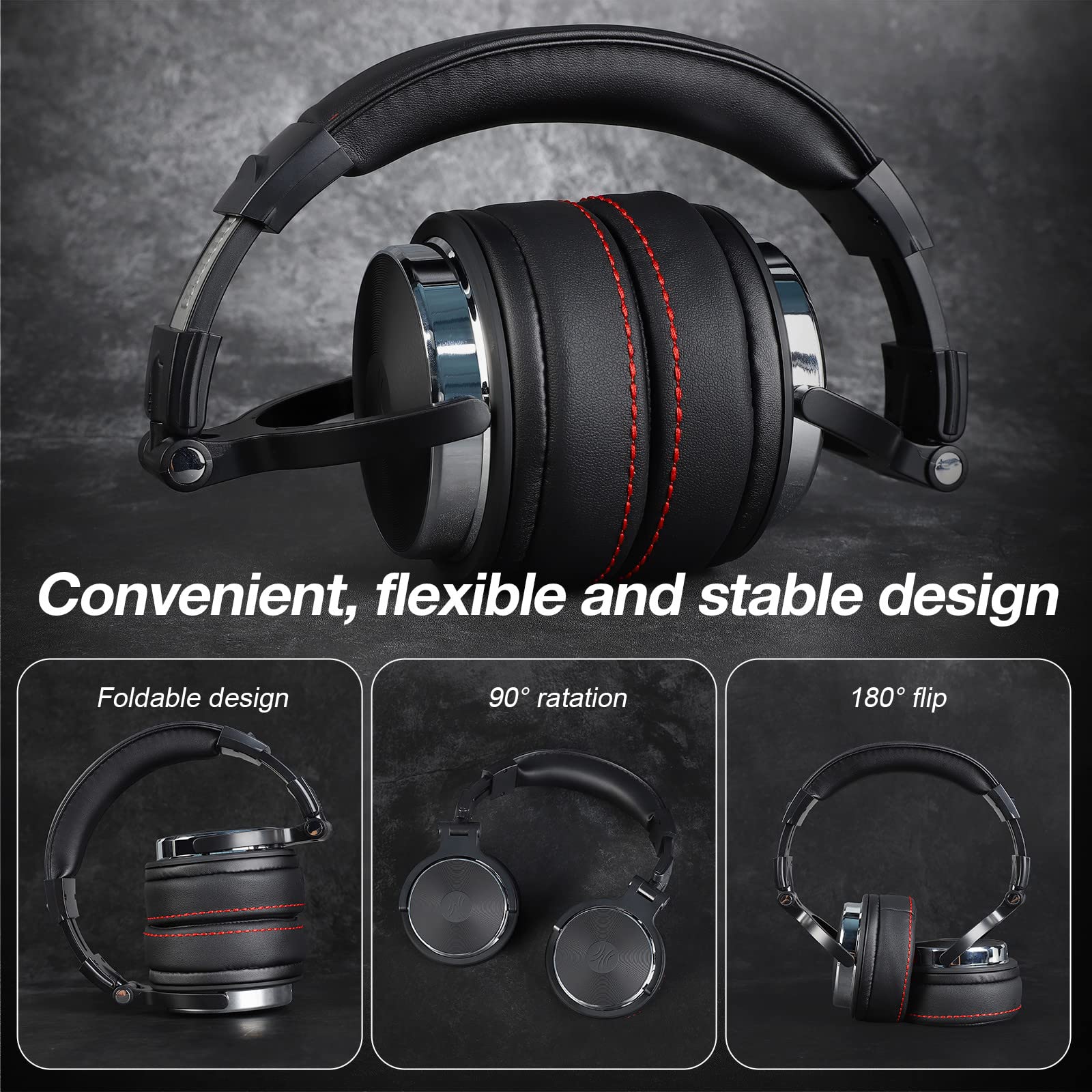 OneOdio Pro50 Hi-Res Over Ear Headphones Wired Closed-Back DJ Studio Headphones for Monitoring and Mixing, Soft Protein Leather Earcups, Noise Isolation, 90° Rotatable Housing, Portable