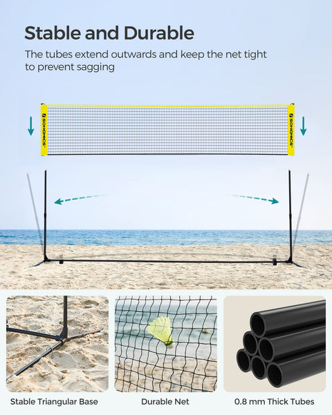 SONGMICS 3 m Badminton Net, Volleyball Net, Adjustable Poles Height, Portable Set for Tennis