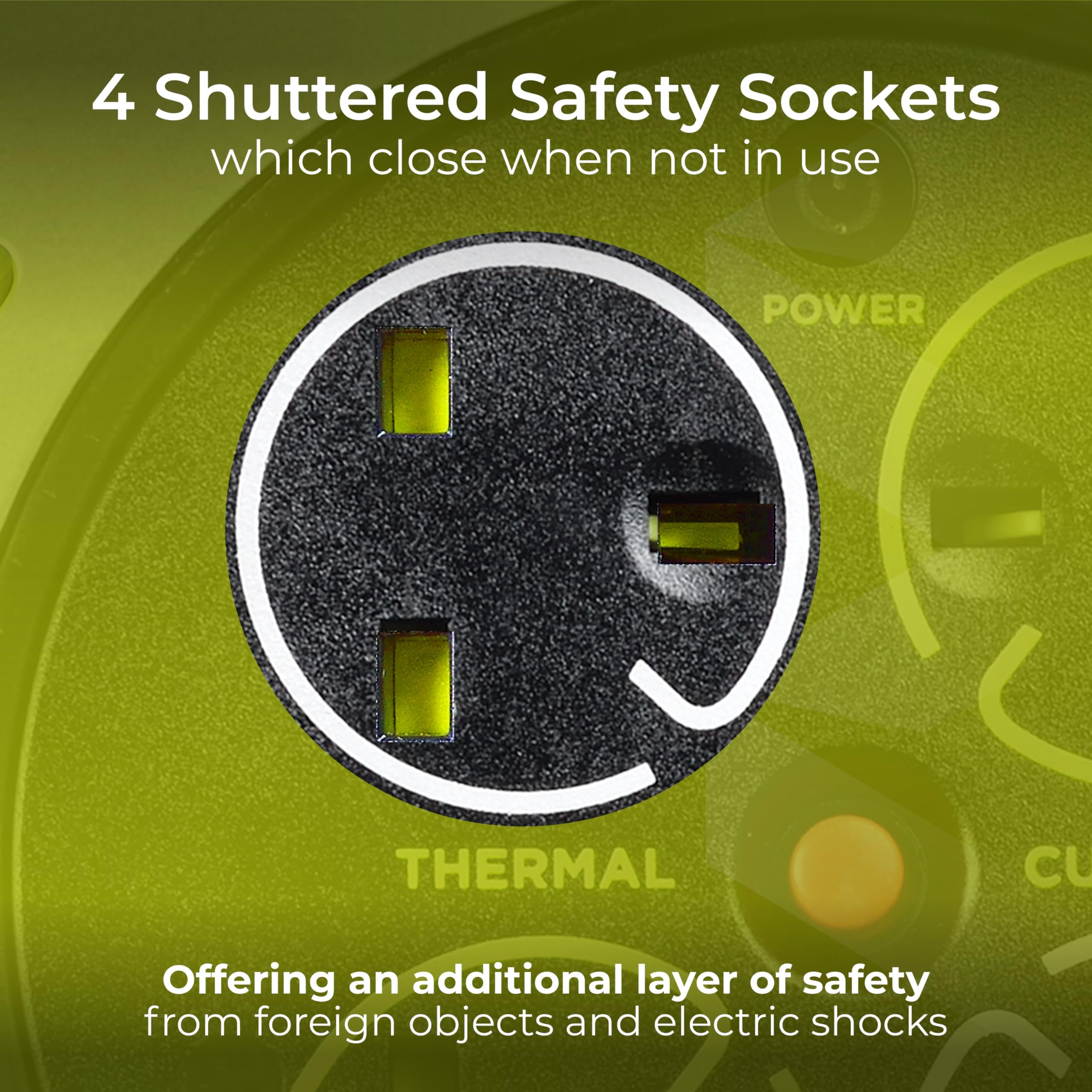 Masterplug Pro-XT Four Socket Open Cable Reel Extension Lead with Winding Handle, Thermal Cut Out and Power Switch, 25 Metres High Visibility Cable , Green