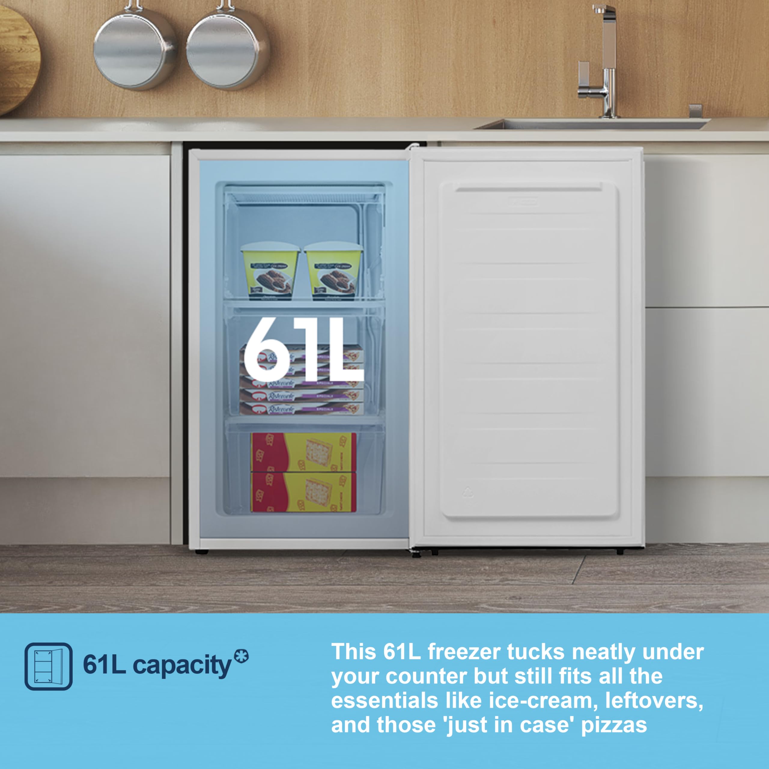 Fridgemaster MUR4545 Small Table Top 45cm Mini Fridge - 45 L - Mechanical Control with Adjustable Thermostat - Reversible Door - 39 dB Low noise - Broad Climate Design - White - E Rated