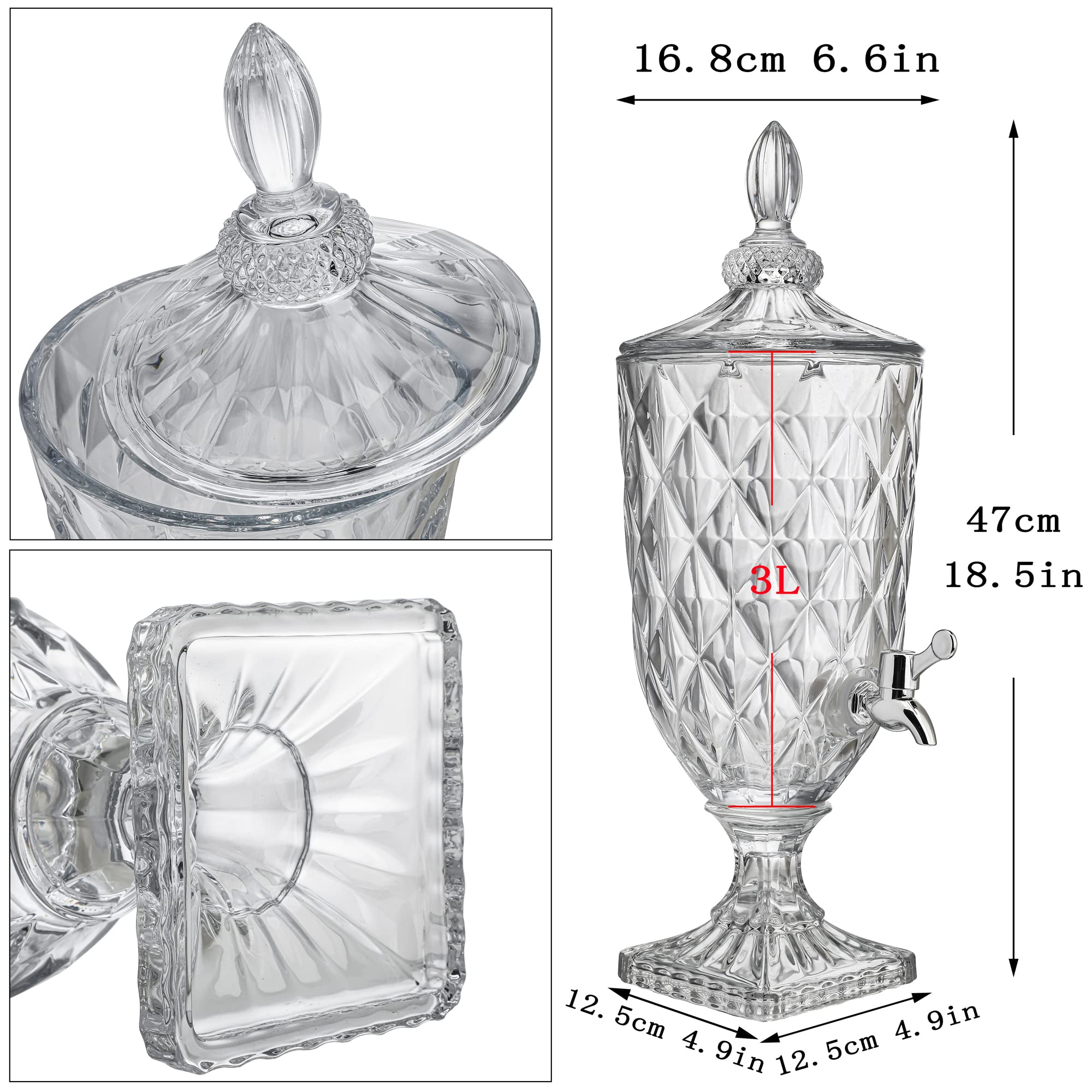 0.8 Galllon Glass Drink Dispenser for Parties with Spigot Glass Iced Beverage Dispenser with Lid Wide Mouth Beverage Server for Party Bar Wedding