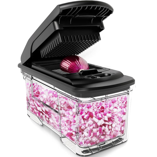 Vegetable Chopper Vegetable Cutter Mandoline Vegetable Slicer - Veggie Onion Salad Food Chopper Manual - Potato Chipper - Veg Chopper and Dicer - Kitchen Tools & Gadgets (6-in-1 Compact White)